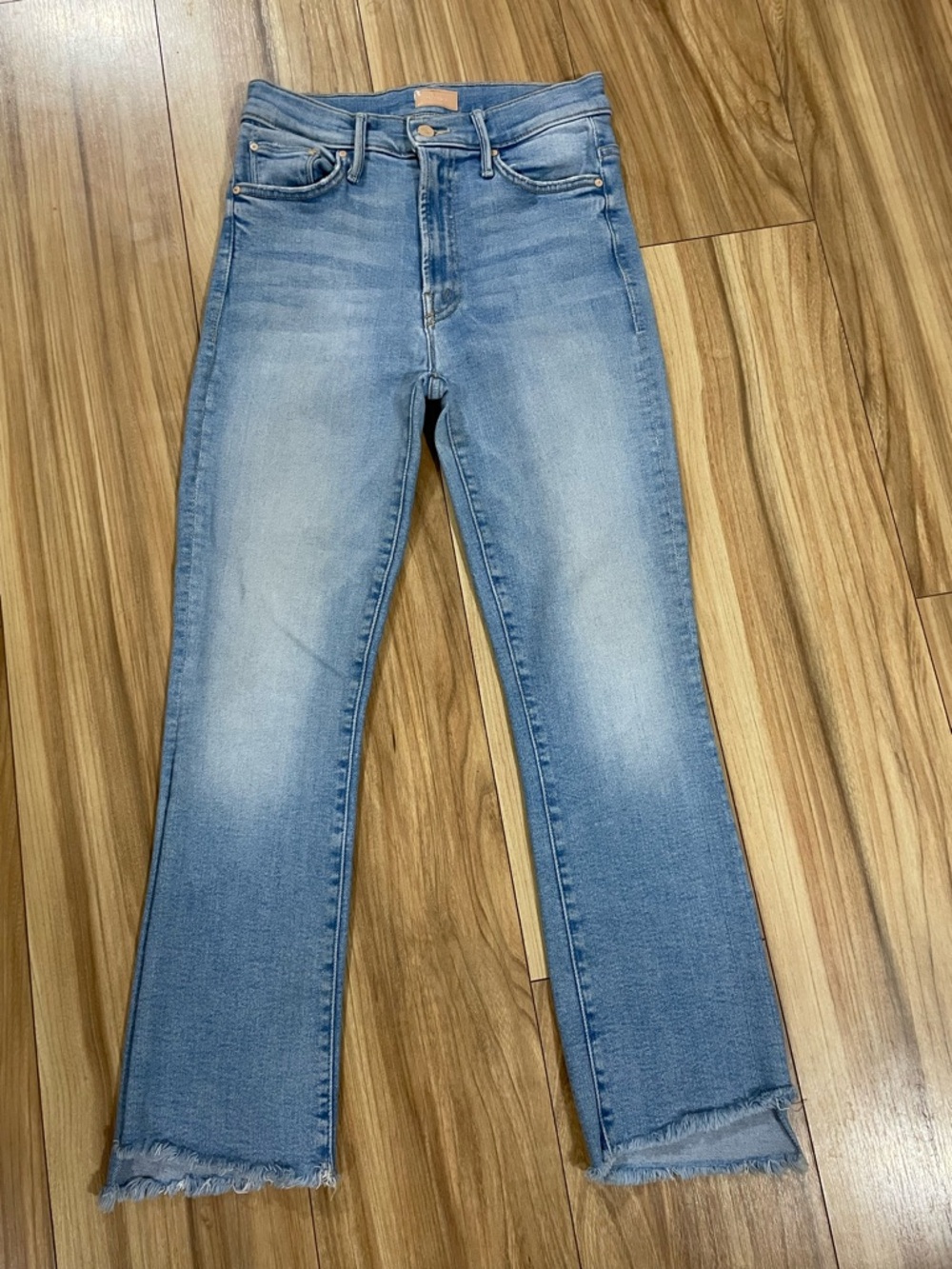 MOTHER Light Blue Denim Jeans with Leather Patch